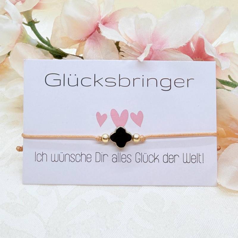 Glücksbringer Makramee Armband Schwarz Gold - Zartes Freundschaftsarmband Geschenkidee Freundin von GluecksengeI