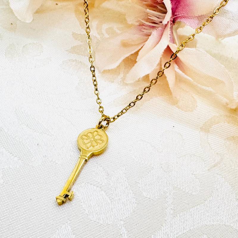 Goldene Schlüssel Halskette Aus Edelstahl - Kette Mit Anhänger Herren Damenkette Geschenk Für Sie U. Ihn von GluecksengeI