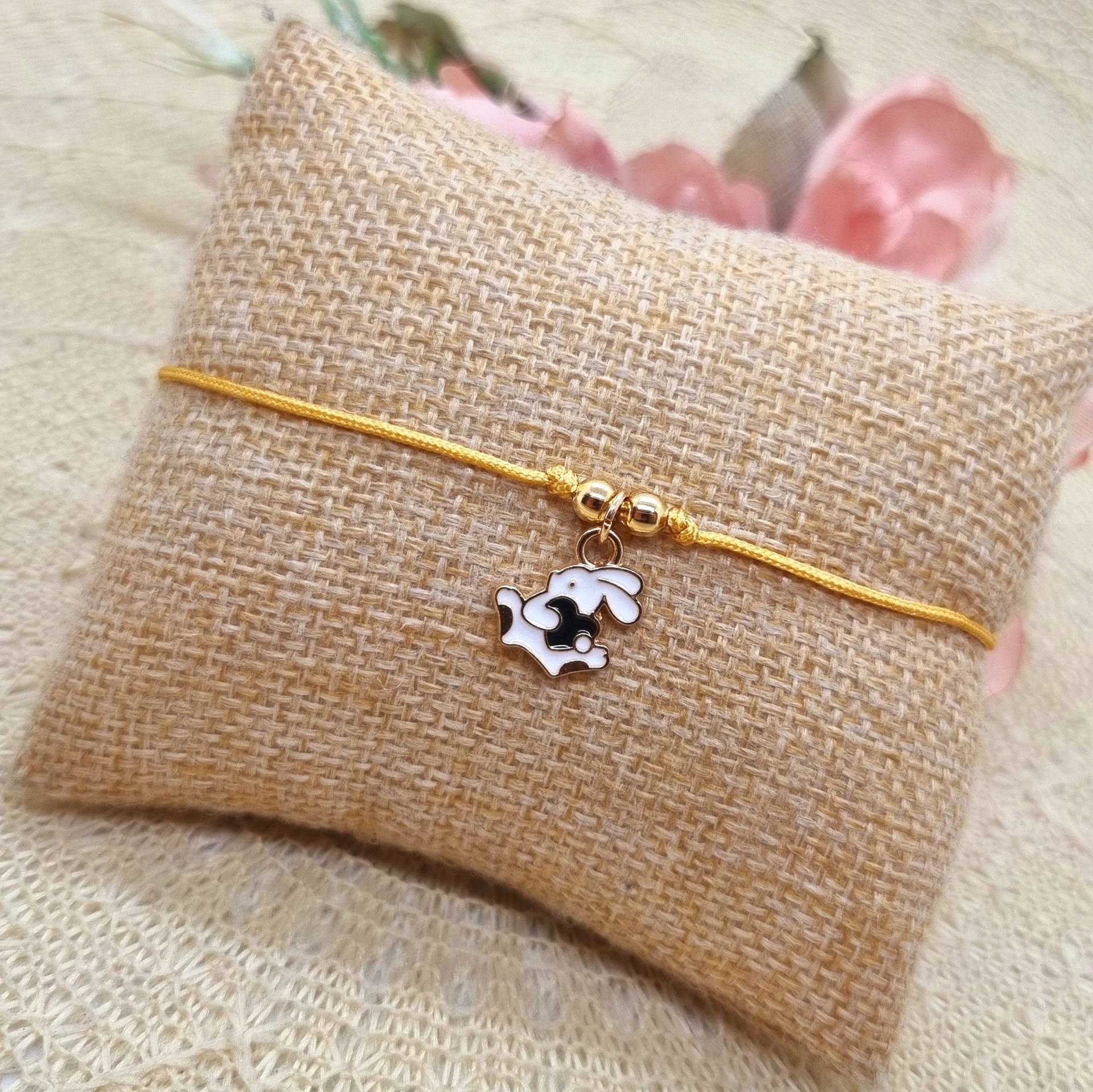 Häschen Makramee Armband - Filigranes Mit Hasen Anhänger von GluecksengeI