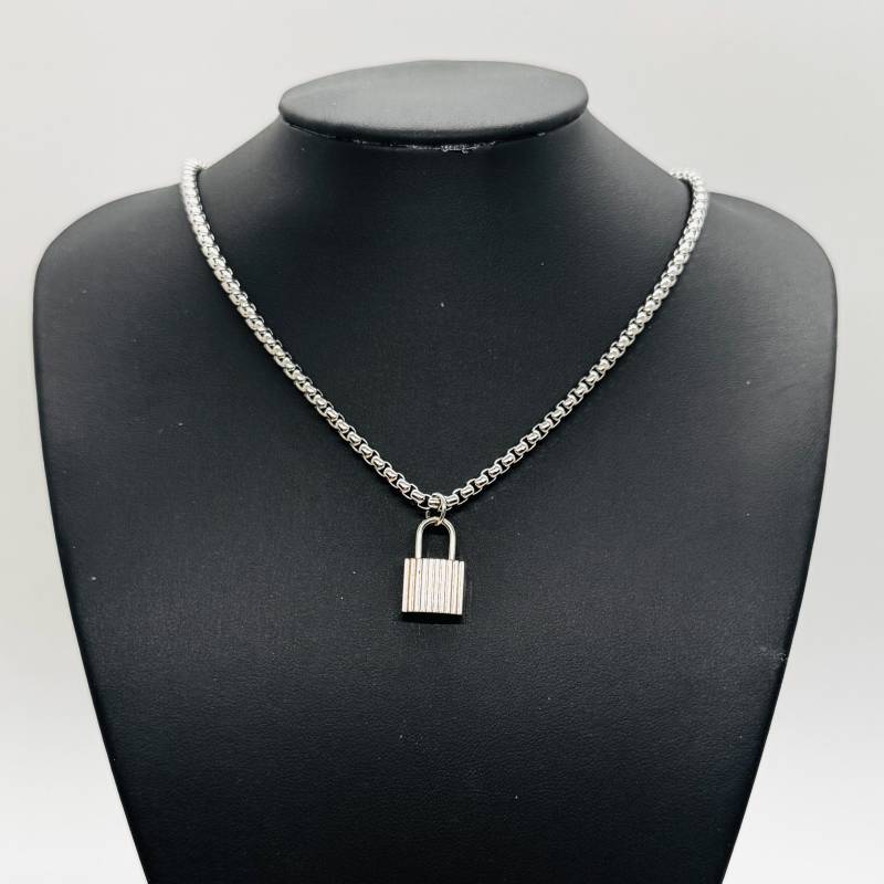 Halskette Mit Vorhängeschloss Silber Aus Edelstahl- Kette Anhänger Wasserfest - Herren Damenkette Geschenk Für Sie U. Ihn von GluecksengeI