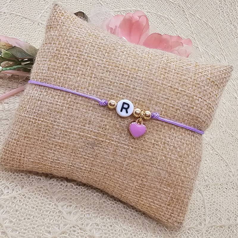 Personalisiertes Armband Mit Herz Lila Verstellbar - Zartes Makramee Freundschaftsarmband von GluecksengeI