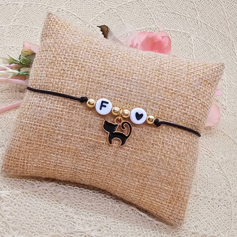 Personalisiertes Kätzchen Makramee Armband - Buchstaben Mit Katze von GluecksengeI
