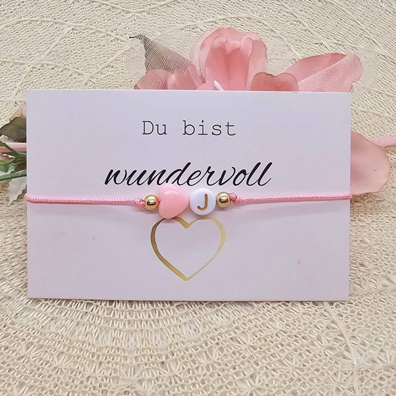 Personalisiertes Makramee Armband Mit Herz Rosa - Zartes Freundschaftsarmband von GluecksengeI