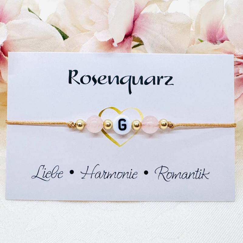 Personalisiertes Rosenquarz Edelstein Armband - Spirituelles Healing Mit Buchstabe von GluecksengeI