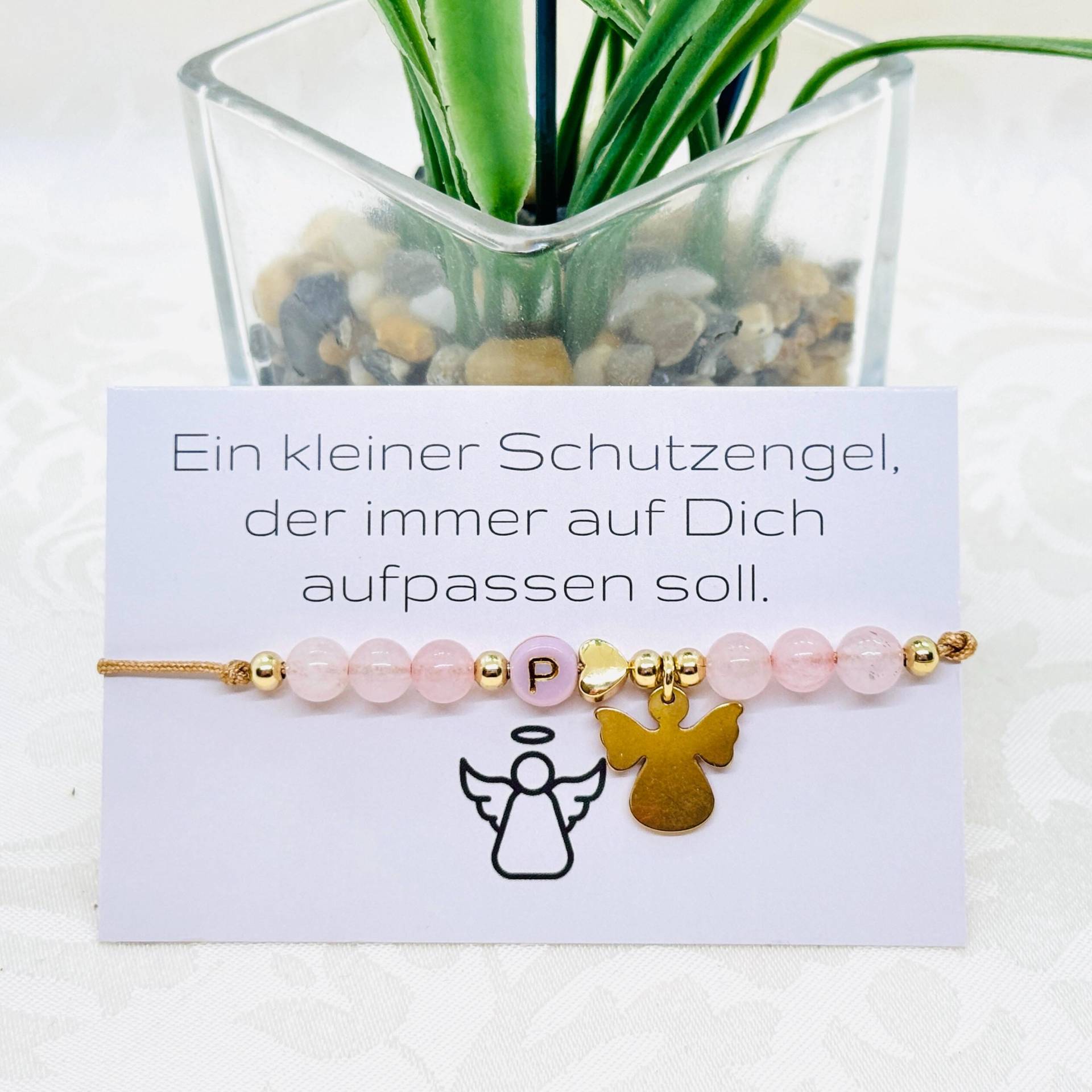 Schutzengel Armband Personalisiert Mit Rosenquarz | Verstellbares Perlenarmband Damen Engel von GluecksengeI