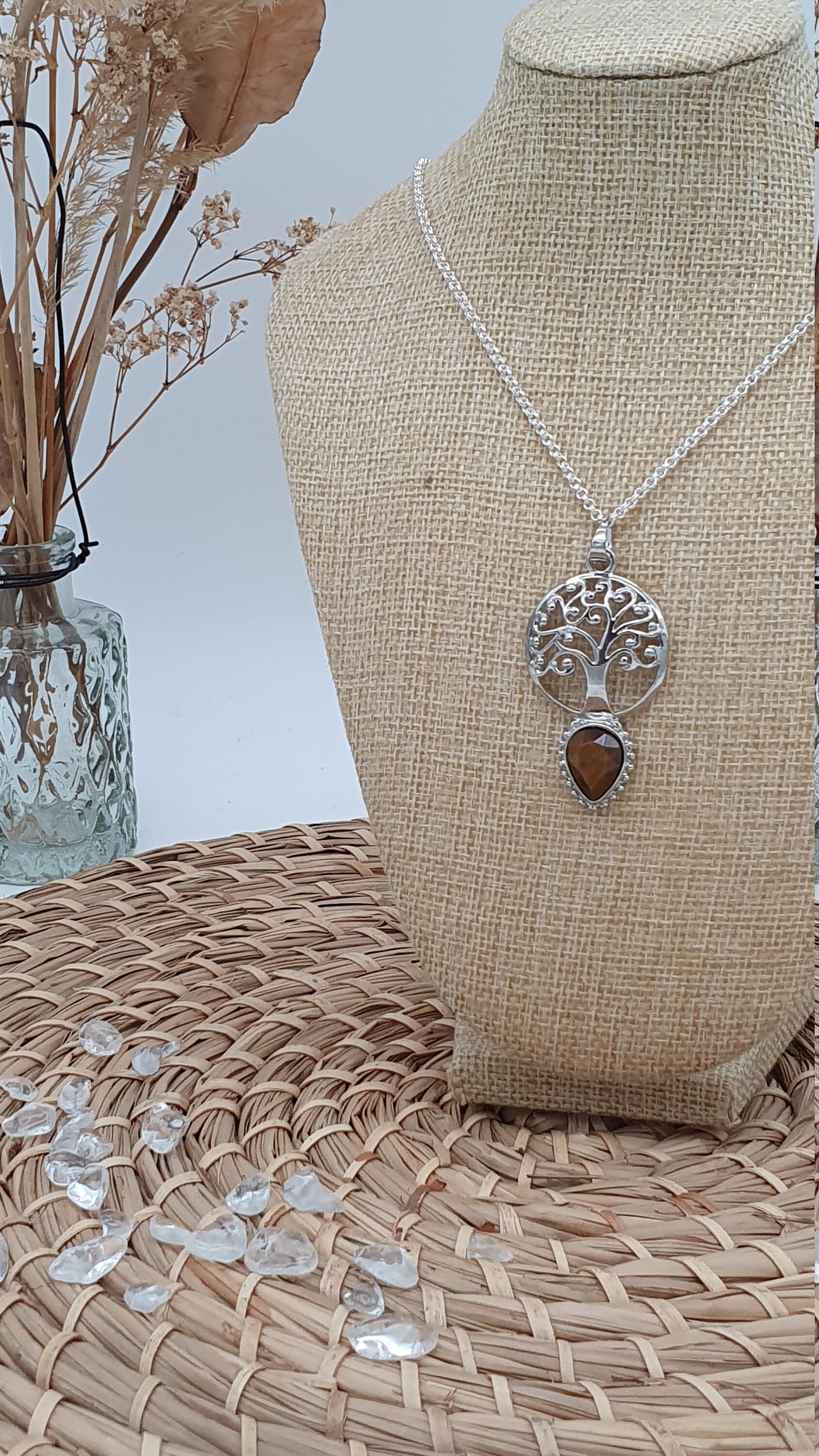 Feine Gliederkette 45 cm Silberfarben Mit Anhänger Tigerauge Und Baum Des Lebens Als Spiritueller Modeschmuck Feine Gliederkette 45 cm Silberfarben Mit Anhänger Tigerauge Und Baum Des Lebens Als Spiritueller Modeschmuck von GluecksfaserBYcindy