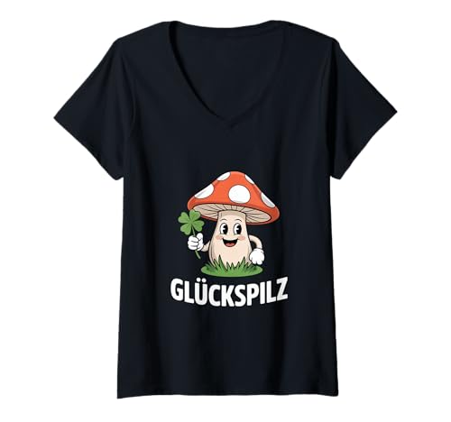 Damen Glückspilz Fliegenpilz Mit Kleeblatt Lustiger Spruch T-Shirt mit V-Ausschnitt Damen Glückspilz Fliegenpilz Mit Kleeblatt Lustiger Spruch T-Shirt mit V-Ausschnitt von Glueckspilz Fliegenpilz Kleeblatt Humor Spruch