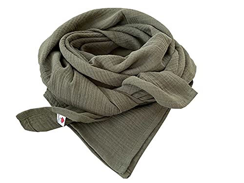 Glückspilz I Musselin Tuch Damen | Musselin Schal Damen | 130 x 130 cm | Schals & Tücher für Damen | Baumwolle | Musselintuch | XXL | Khaki von Glückspilz-Shop