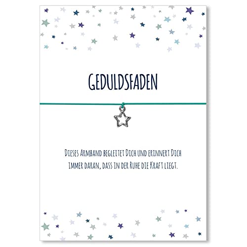 Glücksschmiedin - Geduld Geschenk, Geduldsfaden Armband mit Stern Anhänger und Grußkarte, handgefertigt Glücksschmiedin - Geduld Geschenk, Geduldsfaden Armband mit Stern Anhänger und Grußkarte, handgefertigt von Glücksschmiedin