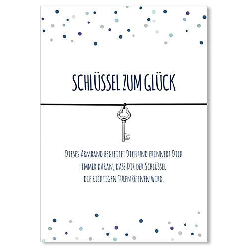 Glücksschmiedin - Glücksbringer Geschenk, Armband mit silberfarbenem Schlüssel, Anhänger und Spruchkarte, lokal handgefertigt von Glücksschmiedin