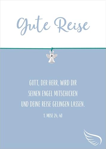 Glücksschmiedin - Christliches Reise Geschenk, Glücksbringer Armband in TÜRKIS mit silberfarbenem ENGEL-Anhänger und Grußkarte, handgefertigt von Glücksschmiedin