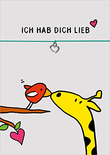 Glücksschmiedin - "Hab Dich lieb Geschenk, Wunscharmband in TÜRKIS mit silberfarbenem HERZ-Anhänger mit Spruchkarte von Glücksschmiedin