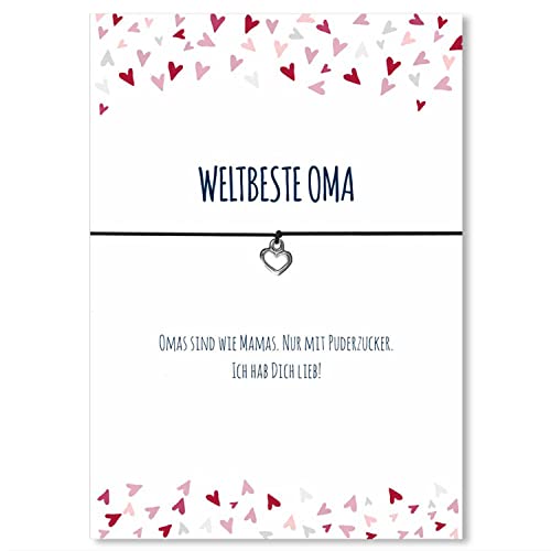 Glücksschmiedin - kleines Geschenk für Schwester, Mutter, Oma, Freundin, Freundschaftsarmband mit Herz Anhänger und Grußkarte, handgefertigt (Oma (schwarz)) von Glücksschmiedin