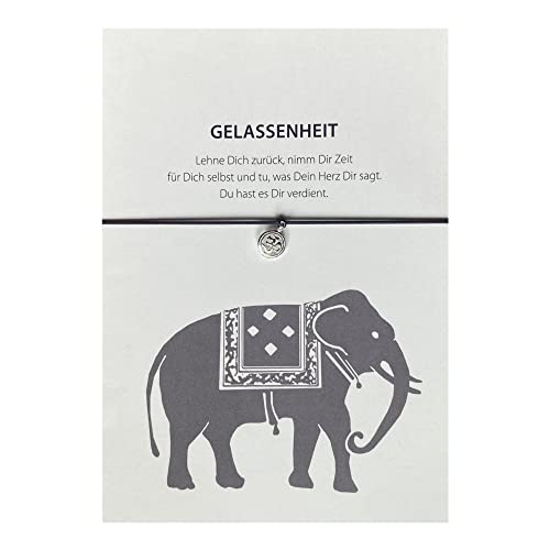 Glücksschmiedin - Motivationsgeschenk "Gelassenheit",Grußkarte mit elastischem Armband in SCHWARZ mit Om-Anhänger aus 925 STERLING SILBER, handgefertigt in Deutschland von Glücksschmiedin