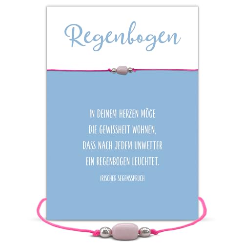 Glücksschmiedin - Motivationsgeschenk mit irischem Segensspruch, Armband in NEONPINK mit Opal, Grußkarte und Kuvert, handgefertigt in Deutschland von Glücksschmiedin