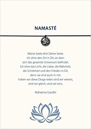 Glücksschmiedin - Namasté-Armband mit silberfarbenem Anhänger & Gandhi Spruchkarte - Mutmacher und Seelenfrieden Geschenk von Glücksschmiedin