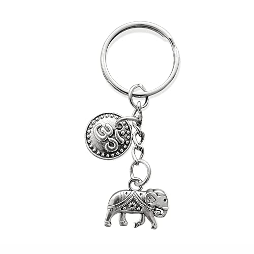 Glücksschmiedin - Schlüsselanhänger für Damen & Herren mit OM und Elefant Anhänger, lokal handgefertigt (Silber, Ohne Quaste) von Glücksschmiedin