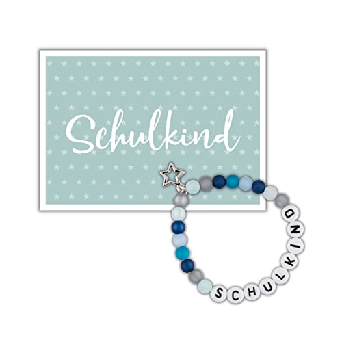 Glücksschmiedin - Schulkind 2023, Geschenk zur Einschulung, Perlenarmband und Postkarte, lokal handgefertigt von Glücksschmiedin