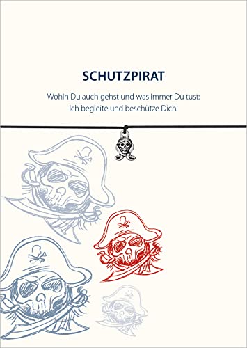 Glücksschmiedin - Schutz-Pirat-Armband mit silberfarbenem Piraten-Anhänger & Spruchkarte - Mutmacher und Beschützer Geschenk von Glücksschmiedin