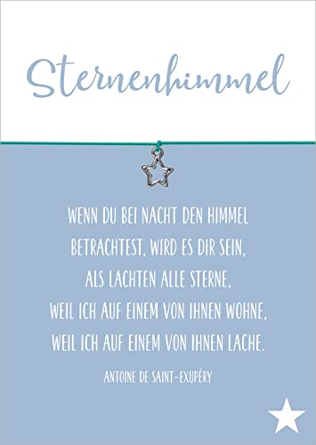 Glücksschmiedin - "Sternenhimmel Trost Geschenk, Wunscharmband in TÜRKIS mit silberfarbenem STERN-Anhänger und Beileidskarte, handgefertigt von Glücksschmiedin