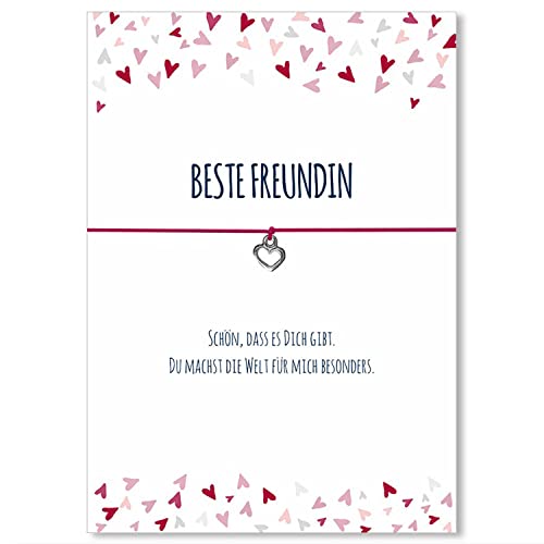 Glücksschmiedin - kleines Geschenk für Schwester, Mutter, Oma, Freundin, Freundschaftsarmband mit Herz Anhänger und Grußkarte, handgefertigt (Freundin (Pink)) von Glücksschmiedin