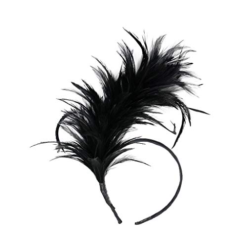 20er Jahre Stirnband Feder Haarreif Haarband Damen Mädchen Haarschmuck Haarreif Eleganter Fascinator mit Federn Blumen Kopfbedeckung Braut Hochzeit Party Karneval Partyhut (T1-Black, One Size) von Glücksvogel