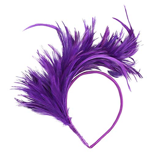 20er Jahre Stirnband Feder Haarreif Haarband Damen Mädchen Haarschmuck Haarreif Eleganter Fascinator mit Federn Blumen Kopfbedeckung Braut Hochzeit Party Karneval Partyhut (T1-Purple, One Size) von Glücksvogel