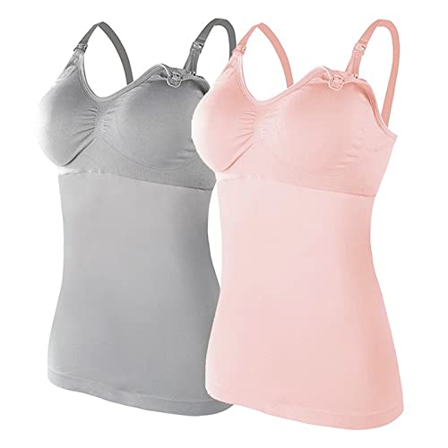 2er Damen Stilltops ohne Bügel Tanktop Unterhemd mit Integriertem BH Stillen Schlaf Unterhemd Still-Tanktops für Mutterschaft Unterhemden für Schwangere BH Basic Camisole mit (a-Pink, S) von Glücksvogel