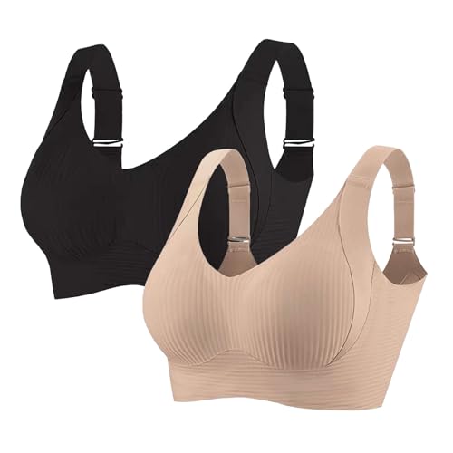 2er Pack Damen BH Ohne Bügel Bequemer Nahtloser V-Ausschnitt Bralette T-Shirt Schlaf MinimizerBHS Breite Träger Seamless Bra Set Klassische BH Push Up Sport BHS Große Brüste Unterwäsche Gepolstert von Glücksvogel