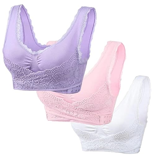 3 Packs Damen Nahtlos Spitzen BH ohne Bügel Übergröße Nahtloser Yoga Sport BH Gepolstert Push-Up Bra V-Ausschnitt Bralette Weicher Komfort Soft BH Klassische Schlaf Bustier Tops Cup (Pink, XL) von Glücksvogel