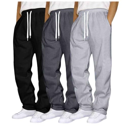 3er Pack Jogginghose Herren Baggy Sweatpants Jogger Breite Baumwolle Jogging Hose Elastische Taille Weites Bein Sporthose Lang Sweat Pants Men Warme Männer Sweathose Sport HJogginghosen für Herren von Glücksvogel