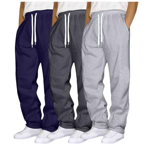 3er Pack Jogginghose Herren Baggy Sweatpants Jogger Breite Baumwolle Jogging Hose Elastische Taille Weites Bein Sporthose Lang Sweat Pants Men Warme Männer Sweathose Sport HJogginghosen für Herren von Glücksvogel