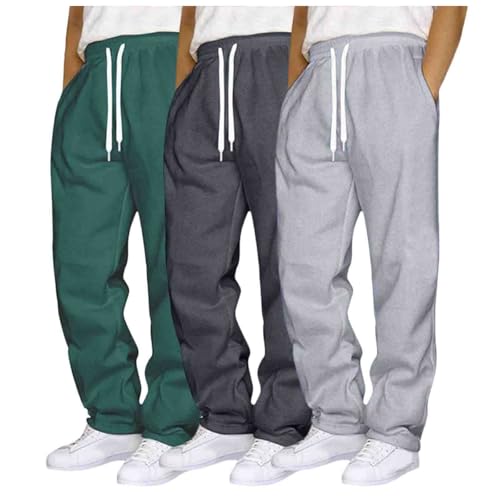 3er Pack Jogginghose Herren Baggy Sweatpants Jogger Breite Baumwolle Jogging Hose Elastische Taille Weites Bein Sporthose Lang Sweat Pants Men Warme Männer Sweathose Sport HJogginghosen für Herren von Glücksvogel