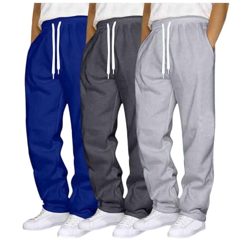 3er Pack Jogginghose Herren Baggy Sweatpants Jogger Breite Baumwolle Jogging Hose Elastische Taille Weites Bein Sporthose Lang Sweat Pants Men Warme Männer Sweathose Sport HJogginghosen für Herren von Glücksvogel