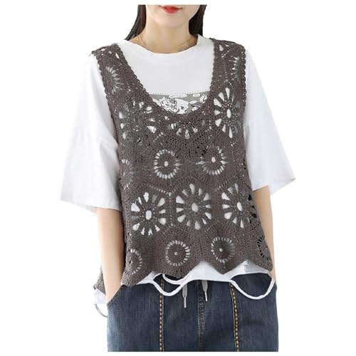 Ärmellose Häkelweste mit langen Quasten, Fransen, Damen SommerBoho Häkel-T-Shirt Boho Hippie Hollow Out Strick Blumenmuster Pullover Top Strand Bluse Cover Up 70er-Jahre, Strandtunika (Grey, One Size) Ärmellose Häkelweste mit langen Quasten, Fransen, Damen SommerBoho Häkel-T-Shirt Boho Hippie Hollow Out Strick Blumenmuster Pullover Top Strand Bluse Cover Up 70er-Jahre, Strandtunika (Grey, One Size) von Glücksvogel