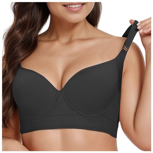 BH Damen Ohne Bügel Komfort Push Up Schlaf Bustier Nahtlos V-Ausschnitt Bralette Klassischer BH T Shirt BH Große Größen Brüste Starker Halt Bügelloser BH Stretch Wohlfühl BHS Bustier Top (Black, 95F) von Glücksvogel