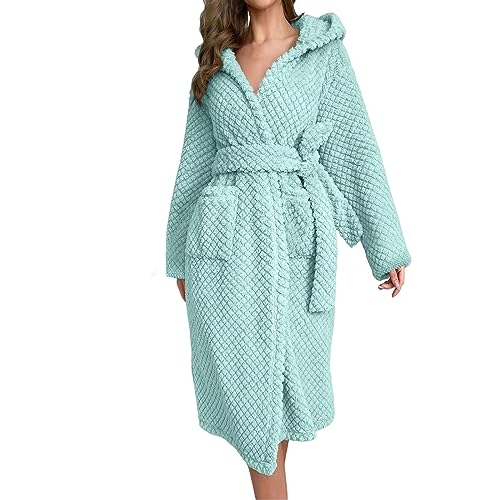 Bademantel Damen Flauschig Fleece Morgenmantel Weicher Flauschig Fleece Bademantel Morgenmantel Damen Baumwolle Saunabademantel Hausmantel Fleece Winter Warm Weich Loungewear (Mint Green, One Size) von Glücksvogel