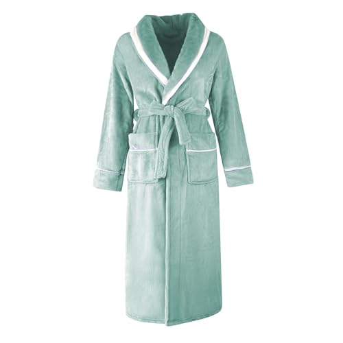 Bademantel Damen Flauschig Morgenmantel Kapuze Baumwolle Weicher Flauschig Fleece Morgenmantel Bademantel Damen Langer Kuschelfleece Saunamantel Hausmantel Fleece Winter Warm Weich (Mint Green, M) von Glücksvogel