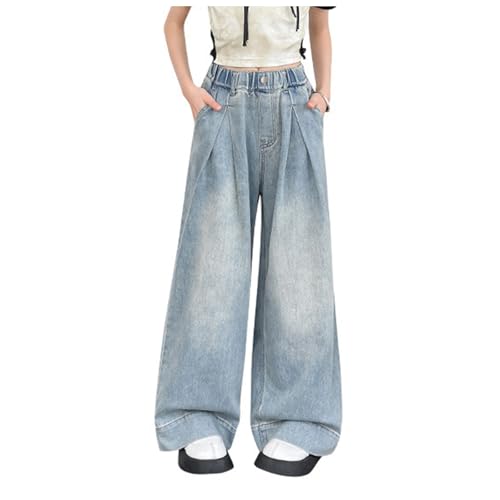 Baggy Cargo Jean Hosen für Mädchen Elastische Taille Fallschirmhosen Parachute Weite Bein Denim Jeans Jogger Cargo Hose Jogginghose Hip Hop Streetwear Aesthetic Hosen Freizeithose für (11-12 Years) von Glücksvogel