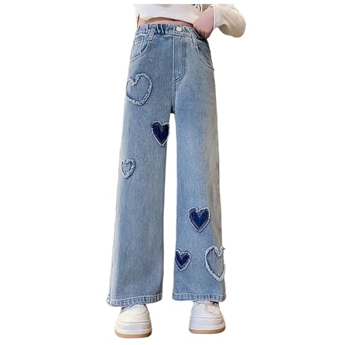 Baggy Cargo Jean Hosen für Mädchen Elastische Taille Fallschirmhosen Parachute Weite Bein Denim Jeans Jogger Cargo Hose Jogginghose Hip Hop Streetwear Aesthetic Hosen Freizeithose für (9-10 Years) von Glücksvogel
