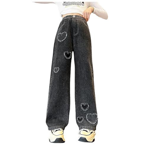 Baggy Cargo Jean Hosen für Mädchen Elastische Taille Fallschirmhosen Parachute Weite Bein Denim Jeans Jogger Cargo Hose Jogginghose Hip Hop Streetwear Aesthetic Hosen Freizeithose für Kind (7-8 Years) von Glücksvogel