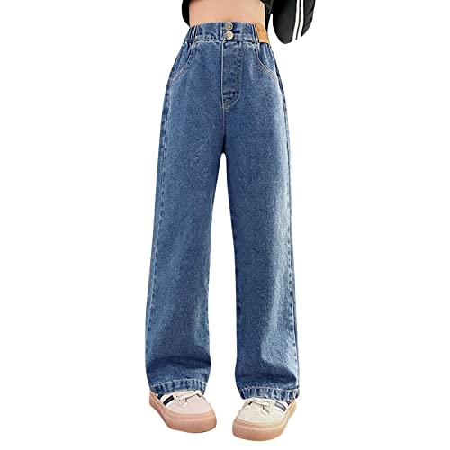 Baggy Jeans Mädchen Denim Hohe Taille Cargohose Kinder Ripped Wide Leg Denim Hosen mit gerissenen Löchern lässige hohe Taille Stretch Y2k Vintage Pants Elastische Dehnbund Streetwear Hose mit Taschen von Glücksvogel
