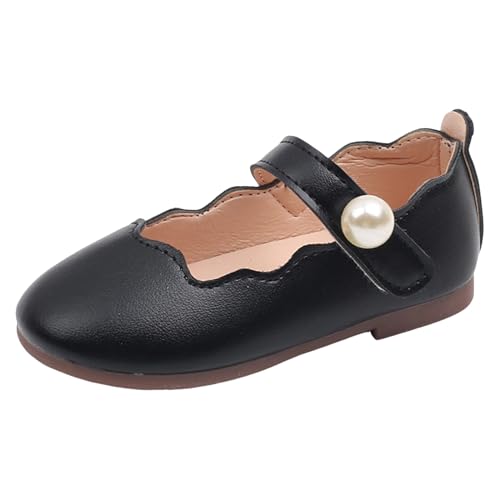 Ballerinas MäDchen Schuhe Prinzessin Schulschuhe Festliche Party Hochzeit Kleidschuhe Prinzessin Schuhe Flache Schuluniform Schuhe Wanderschuhe rutschfest mit Gummi Sohle (Black, 27 Toddler) von Glücksvogel