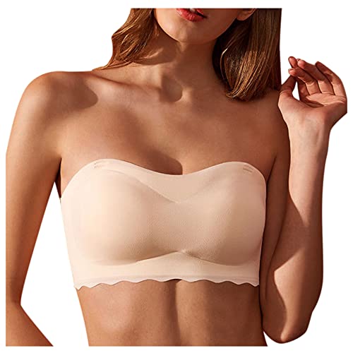 Bandeau BH Damen Trägerloser BH ohne Träger Gepolsterter Bralette BH Vollschalen Bügel Nahtloser BH Tube Top Bralette Große Größen (Beige, M) von Glücksvogel