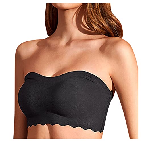 Bandeau BH Damen Trägerloser BH ohne Träger Gepolsterter Bralette BH Vollschalen Bügel Nahtloser BH Tube Top Bralette Große Größen (Black, XXXL) von Glücksvogel