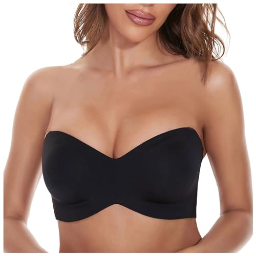 Bandeau BH Ohne Bügel Damen Trägerloser BH Gepolstert Weiche Dehnbare Bequem Push Up T-Shirt-BHS Nahtlose Tube Top Große Größen BHS Ohne Träger Seamless Bra Bralette Bandeau Tops für (Black, 85C) von Glücksvogel