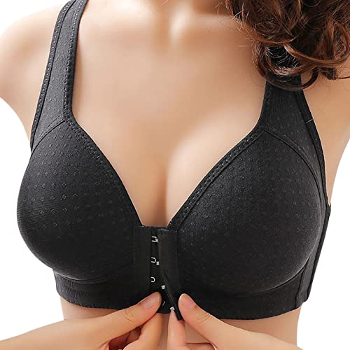 Bügelfreier Nahtloser BH Vorderverschluss für Damen Starker Halt Push-Up V-Ausschnitt Komfort-BH High Elastizität Bralette Gepolstert ohne Bügel Bustier Klassische Racerback Yoga Sports (Black, XXL) von Glücksvogel