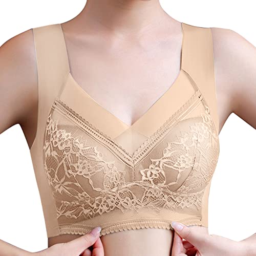 Bügelfreier Nahtloser BH für Damen High Elastizität Gepolstert Bralette Spitzen Schlaf BH Ultra Leicht Bequemer Bralette Push up BH Bügelloser Bustier Yoga Sports BH Täglicher Bra (Beige, XXXXXL) von Glücksvogel