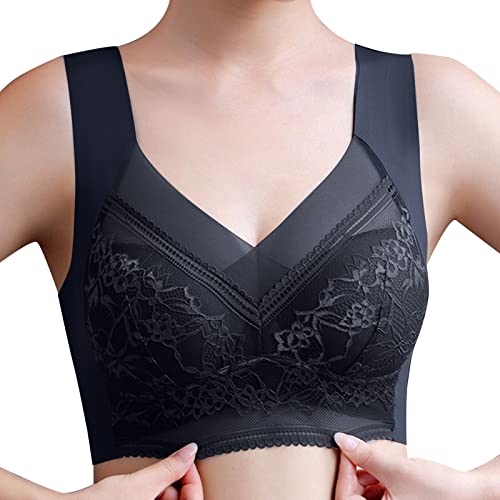 Bügelfreier Nahtloser BH für Damen High Elastizität Gepolstert Bralette Spitzen Schlaf BH Ultra Leicht Bequemer Bralette Push up BH Bügelloser Bustier Yoga Sports BH Täglicher Bra (Black, XXXXXL) von Glücksvogel