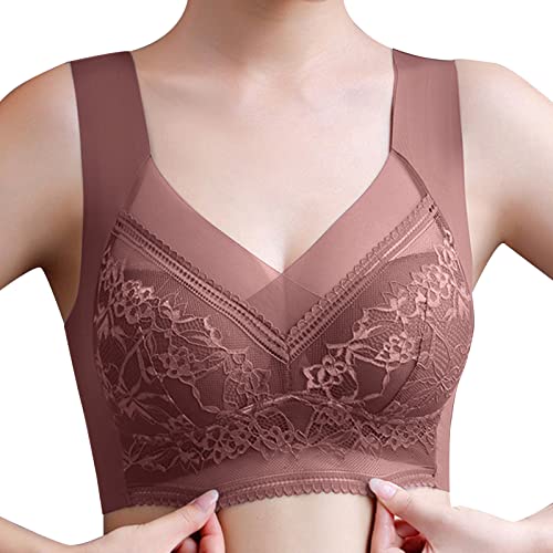 Bügelfreier Nahtloser BH für Damen High Elastizität Gepolstert Bralette Spitzen Schlaf BH Ultra Leicht Bequemer Bralette Push up BH Bügelloser Bustier Yoga Sports BH Täglicher Bra (Khaki, XXXXXL) von Glücksvogel